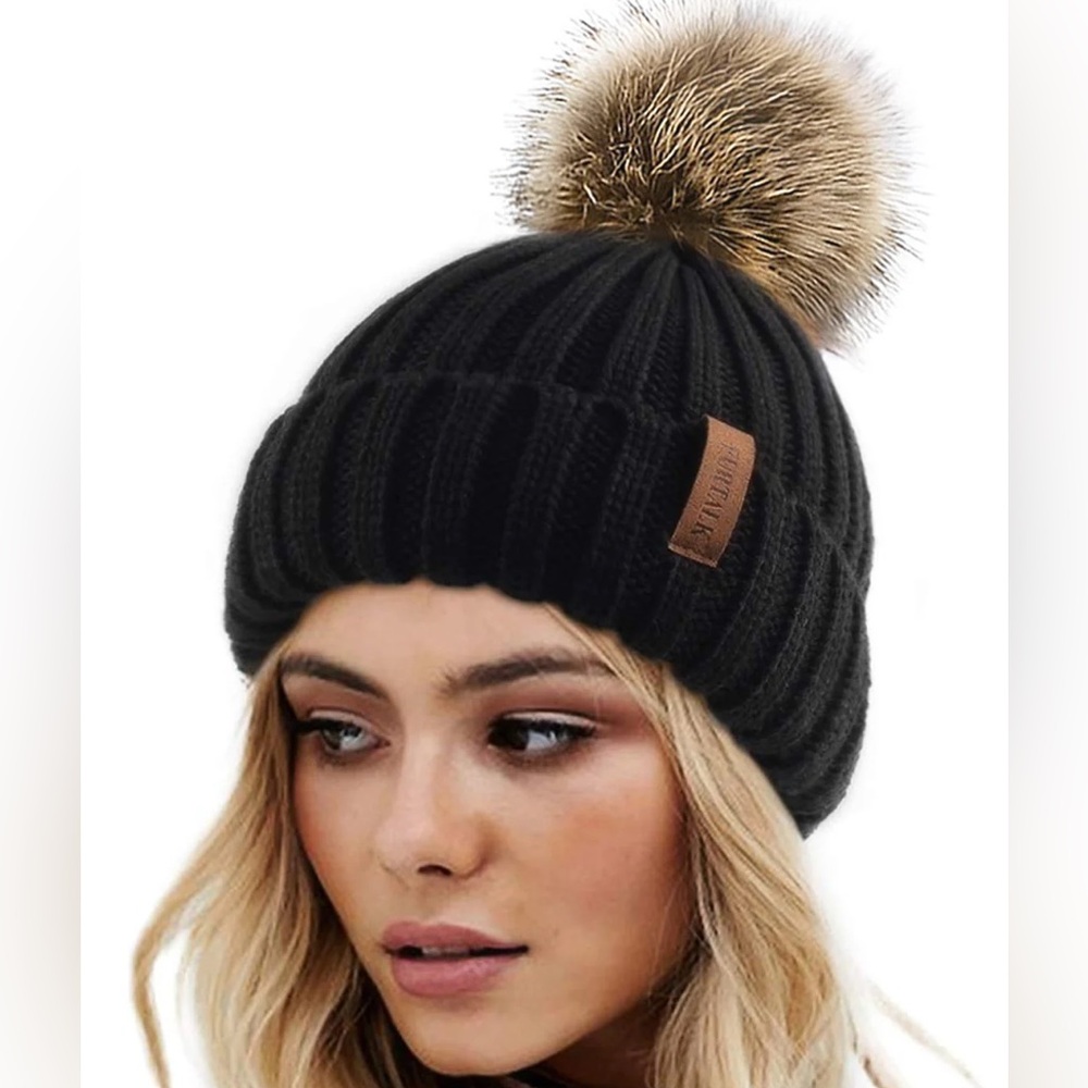 FURTALK Winter Knitted Beanie Hat with Pom Pom
